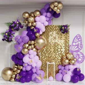 Decorazioni natalizie Farfalla Palloncini Ghirlanda Arco Kit Maca Rosa Viola Ragazze Decorazione festa di compleanno Baby Shower Forniture di nozze 231213