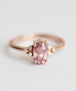 Nova chegada rosa moonstone rosa ouro prata vintage anel bague para mulheres meninas aniversário namoro jóias anillos9926380
