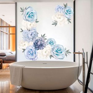 Beautiful Blue Peony Roseflowers Wall Stickers for Kids Room Living Room Bedroom Home Decoration Wall Decal Home Decor Nursery