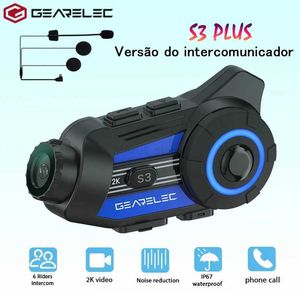 Intercomunicador para motocicleta Gearelec S3 Plus Intercomunicador para capacete de motocicleta Bluetooth 5.1 com câmera 2K HD 6 pilotos 1500m Fone de ouvido de comunicação WiFi DashcamL231153