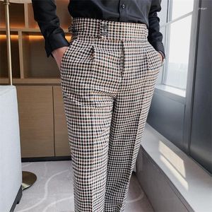 Abiti da uomo Pantaloni da uomo a vita alta da lavoro Pantaloni moda pied de poule da ufficio Pantaloni casual da sposo per matrimonio