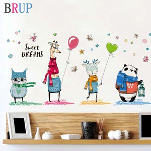 Cartoon Tiere Wandaufkleber Schöne Katze Panda Giraffe Wohnkultur für Kinderzimmer Kreative Kunst Tapeten Vinyl Pvc Wandtattoos