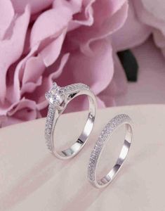 100 Real 925 Silver Rings for Women Simple Double Stackable Fine Jewelry Bridal Set Ring Wedding Engagement Accessory 2010062627735