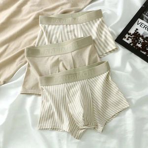 Underbyxor japansk stil underkläder 3st mäns bomullsbribbor fast färg randig andningsbar stilig minimalistisk boxare shorts män