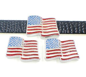 INTEIRO 50pcslot 8mm American Flag Slide Charms Fit for Diy 8mm Leather Wrist Bracelet Jewelrys1615819