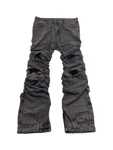 Mens Jeans X1x9x9x9 Hip Hop -nödställda rippade extra lång förstörda veckade byxor och Womens High Street 231212