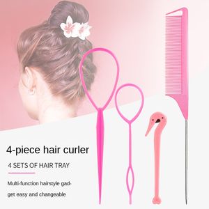 4 teile/satz Französisch Braid Werkzeug Schleife Elastische Haar Bands Remover Cutter Ratte Schwanz Kamm Metall Pin Schwanz Flechten Kämme für Haar Styling