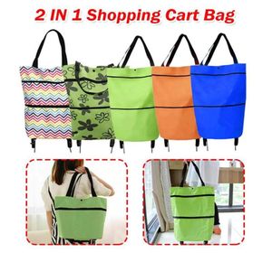 Storage Bags 2 In 1 Resuable Foldable Shopping Cart Large Bag With Wheel Trolley Grocery Luggage Organizer Holder Carry Case3808005