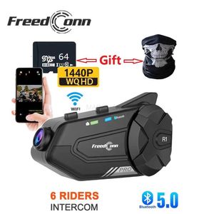 オートバイインターコムブルートゥースモーターサイクルヘルメットインターコムヘッドセットウォータープルーフFreedConn R1 Pro 1440p Video WiFi Recorder 6ライダーインターホンDashCaml231153