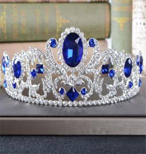 Vintage Blue Crystal Crown Rhinestone Tiara Wedding Bridal Hair Accessories Headpiece Headband smycken Silver Prom Headdress Princ4499696