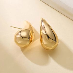 Stud Vintage Gold Color Plated Chunky Dome Drop Earrings for Women Glossy Stainless Steel Thick Teardrop Earring Jewelry Wholesale 231212