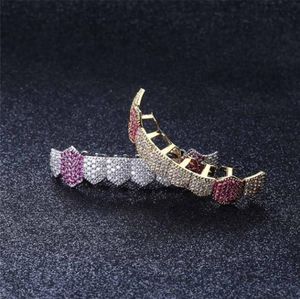 Gold Silver Color Hip Hop Iced Out Colorful CZ Mouth Teeth Grillz Caps Top Bottom Grill Men Women Vampire Grills Jewelry Gifts2466980