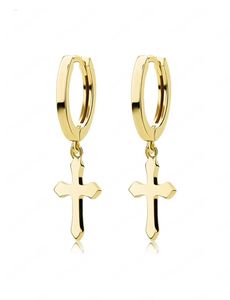 Rostfritt stål Cross Earring Classic Minimalist Gold Color Dingling Cross Hoop örhängen för män Kvinnor Juveler5178537