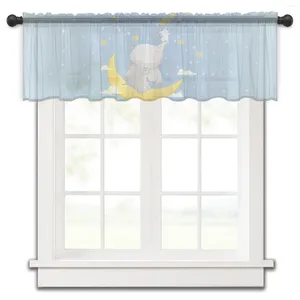 Занавеска со слоном и звездами, короткие тюлевые оконные шторы с рисунком, прозрачная вуаль, кухонный шкаф, домашний декор для спальни, маленькие шторы