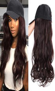 2019 Baseball Cap with Synthetic Hair Extension Brown Black Gray Long Curly Hair Extension with Baseball Cap Female Wig6020680