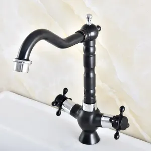 Rubinetti per lavandino del bagno Bronzo lucidato a olio nero Ottone cromato argento Cucina Bacino Bacino Girevole Rubinetto Miscelatore Rubinetto per acqua Anf492