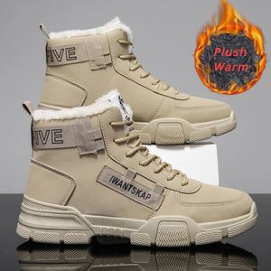 Stiefel Herren Schneestiefel Herren Prägnante lässige Stiefeletten für Herren Warme Schnürpelz Herrenschuhe Mode Flock Plüsch Winterstiefel Sneakers 231213