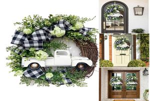 Decorative Flowers Wreaths Summer Farmhouse Truck Wreath Latest Way To Welcome Front Door Decor Round Hanging Sign QJS Shop2252346