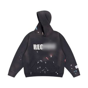 GELLERY DAPT Designer Hoodie Top Quality Mulheres Hoodies Moletons Pequeno Street Trendy Sign Pintado à Mão Speckler Faca Corte Danificado Solto Com Capuz