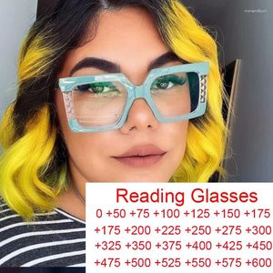 Solglasögon 2023 Square Green Reading Glasses Kvinnor Stort ram Spektakelglasögon TR90 Clear Fashion Blue Light