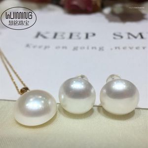 Chains Nature White Sounth Sea Pearl Coin MABE 18k Pendant EARRINGS 13-14mm Whole Beads FPPJ1224D