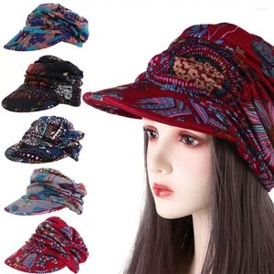 Visori per anziani e anziani pieghevole auricolare a orevano corto ragazza brim stampato floreale women hat baseball in stile etnico