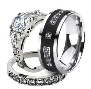 Wedding Rings Unique Design Men Woman CZ 316L Stainless Steel Ring Couple Silver Color Paved Austrian Zircon Lover039s Jewelry6515509