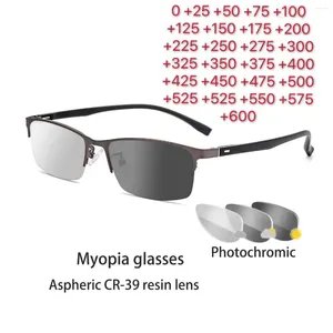 Sunglasses Pochromic Eye Glasses Men Women Myopia Eyeglasses Finished Students Short Sight Eyewear 0 0.5 1 1.25 1.5 1.75 6