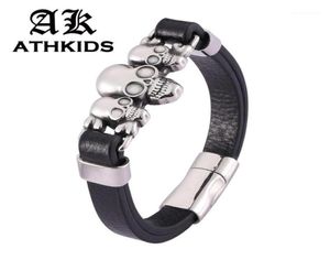 Gioielli di personalità Acciaio inossidabile Bracciale in pelle nera Uomo Chiusura magnetica Punk Fascia da polso maschile Regali PD047618491502