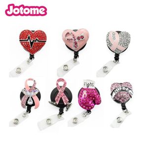 10pcslot Mix style medical yoyo retractable badge pull reel nurse Breast Cancer Awareness pink ribbon Id working holder1443152