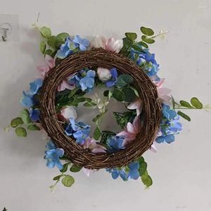 Flores decorativas atraentes decoração de férias vibrante hortênsia grinalda para porta decoração de parede flor falsa com detalhe casa casamento