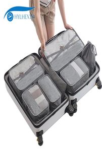 Hylhexyr 7PCS Men Travel Weekend Bag Set Duffle Bags Luggage Clothes Organizer Pouch Oxford Packing Cubes Waterproof Unisex T200713649202