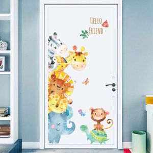 Handfärgstil Cartoon Door Stickers Animal Wall Stickers For Kids Roomart Design Dekorativa klistermärken Väggdekaler Heminredning