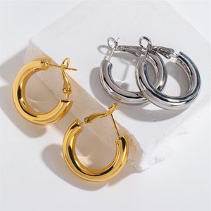 Hoop & Huggie AENSOA Top Quality Gold Silver Color Copper Alloy Thick Earrings Circle Round Women Men Chunky Hoops Earring Punk Je218K
