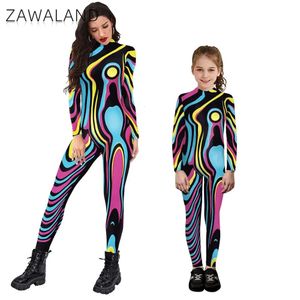 Aile Eşleşen Kıyafetler Zawaland 3D Baskılı Purim Cosplay Costume Parentchild Longsleeve Seksi Bodysuit Zentai Kas Takım 231212