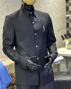 Fatos masculinos preto blazer define único breasted magro ajuste completo luxo casamento masculino terno 2 peças elegante vestidos de baile negócios roupas formais 231212