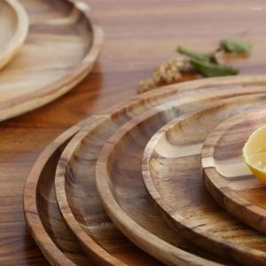 Plates Snack Plate Round Shaped Space-saving Wooden Sandwich Bread Tea Tray Tableware Buffet Salad