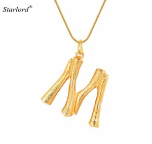 Hänghalsband bambu initial bokstav m halsband kedja guld alfabet smycken uttalande personlig gåva charm för kvinnor/män p90869655456
