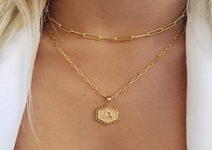 Collana da donna personalizzata in oro 18K 14K a strati con graffetta a catena in acciaio inossidabile con lettera iniziale dell'alfabeto, collana con ciondolo gioielli1983843