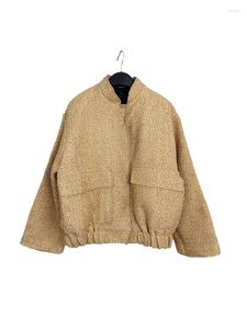 Giubbotti da donna Moda Cappotto con paillettes dorate Tasca da donna Manica lunga Giacca con colletto verticale Autunno monopetto 2023 Top