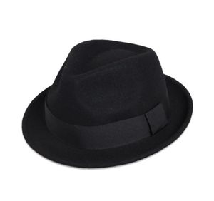 Samtida stingy Brim Fedora Classic Black Wool Casual Fedora Hat Wool Felt British Girl Trilby Top Hat Trendy Man Boater Hat 24045651