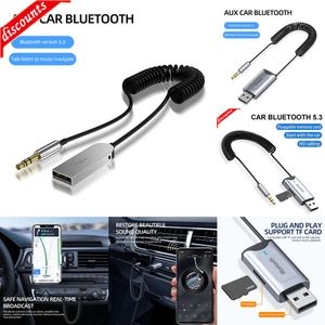 Novo kit de carro Bluetooth Bluetooth 5.3 Adaptador estéreo sem fio USB Dongle para 3,5 mm Jack Car AUX Áudio Adaptador de música Microfone Chamada viva-voz Slot para cartão TF