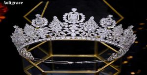 Hårklämmor Barrettes Luxury Zirconia Miss Universe Big Crowns Wedding Crystal Tiara för kvinnor CZ Handmade Princess Födelsedagshuvud9676788