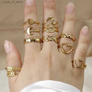 Pierścienie zespołowe vintage Pierścienie ze stali nierdzewnej dla kobiet złoty kolor liści księżycowe geometryczne Pierścienie geometryczne retro biżuteria mody T231213