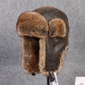 Trapper hattar män päl läder hatt för vinterimitation med pom örat skyddar bombplan ryska ushanka cap leifeng b8431 231213