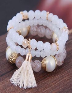 2019 Bohemian 3 stücke Set Quaste Charm Anhänger Perlen Armbänder Für Frauen Simulierte Perle Schmuck Damen Armband Set Boho3775175