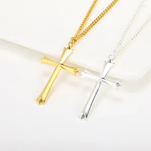Collane con ciondolo Croce cristiana di Gesù per donna Uomo Girocollo a catena in acciaio inossidabile Religione Gioielli Preghiera Battesimo Regali