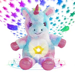 Peluş Işık - Yukarı Oyuncaklar 28cm Unicorn Bebek Oyuncusu Projektör LED Işık Dolgulu Hayvanlar Renkli Çok Mod Projeksiyonu Doldurulmuş Doğum Günü Hediyesi 231212