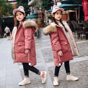 Casaco longo de inverno para meninas de 5 a 12 anos, jaqueta longa com gola de pele para crianças pesadas e grandes, roupa de uso externo, parka, roupa de neve