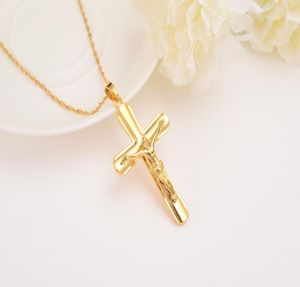 Men Fine Solid Gold Finish Necklaces Whole Crucifix Pendant Women Jewelry Fashion Jesus Decoration Dress2240598